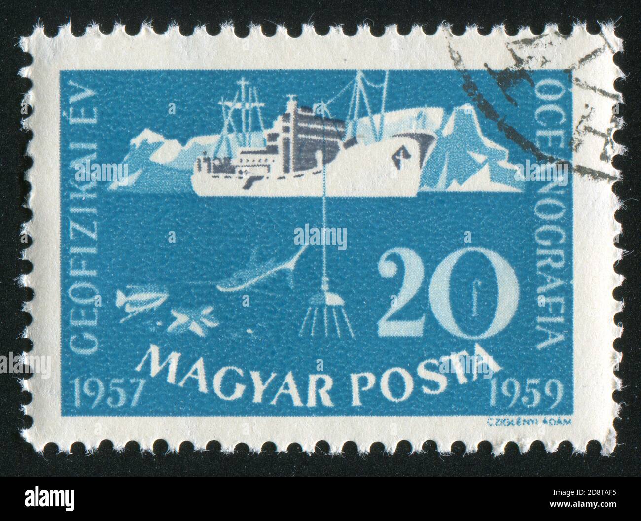 UNGARN- UM 1959: Stempel gedruckt von Ungarn, zeigt Schiff, um 1959 Stockfoto
