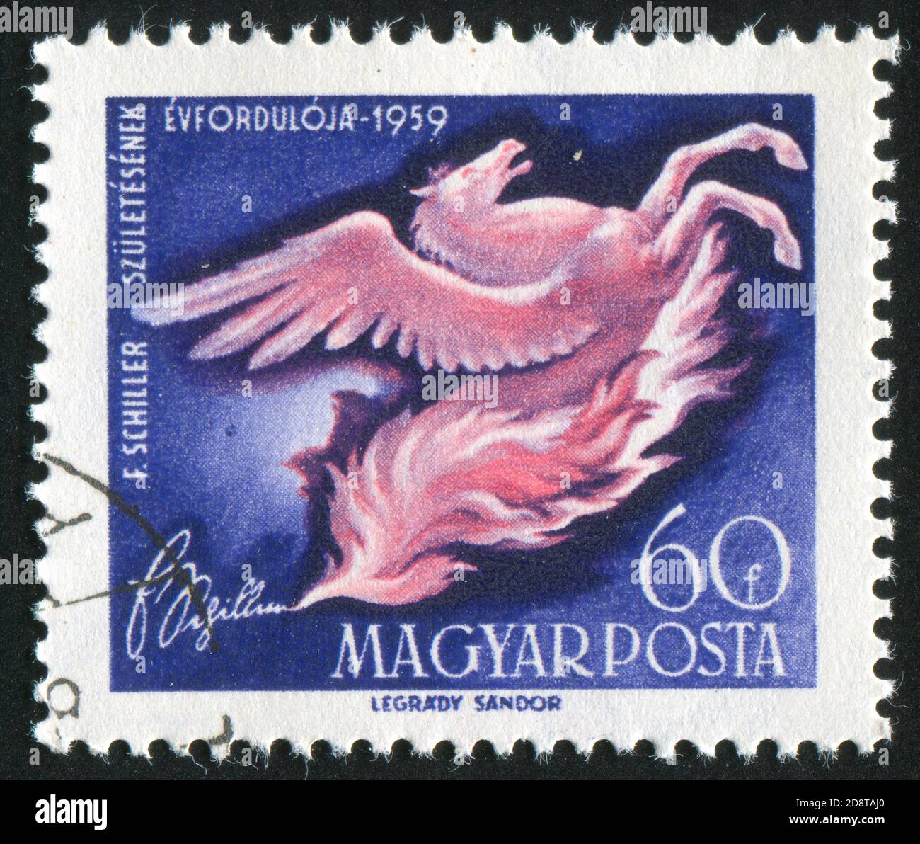 UNGARN- UM 1959: Stempel gedruckt von Ungarn, zeigt Pegasus Aufzucht aus Flammen, um 1959 Stockfoto