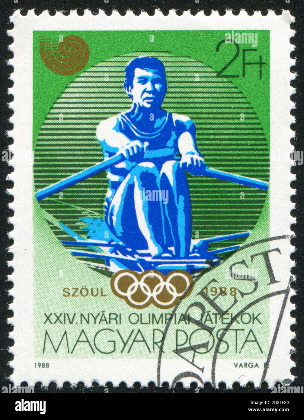UNGARN - UM 1988: Briefmarke gedruckt von Ungarn, zeigt Rudersport, um 1988 Stockfoto