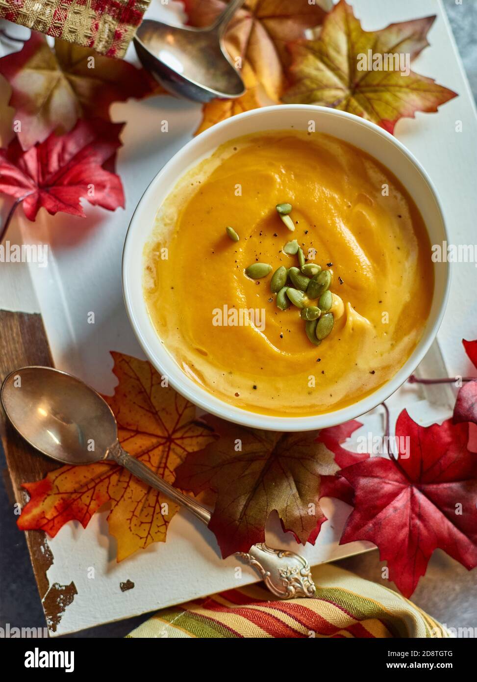 Butternut-Kürbis-Suppe Stockfoto