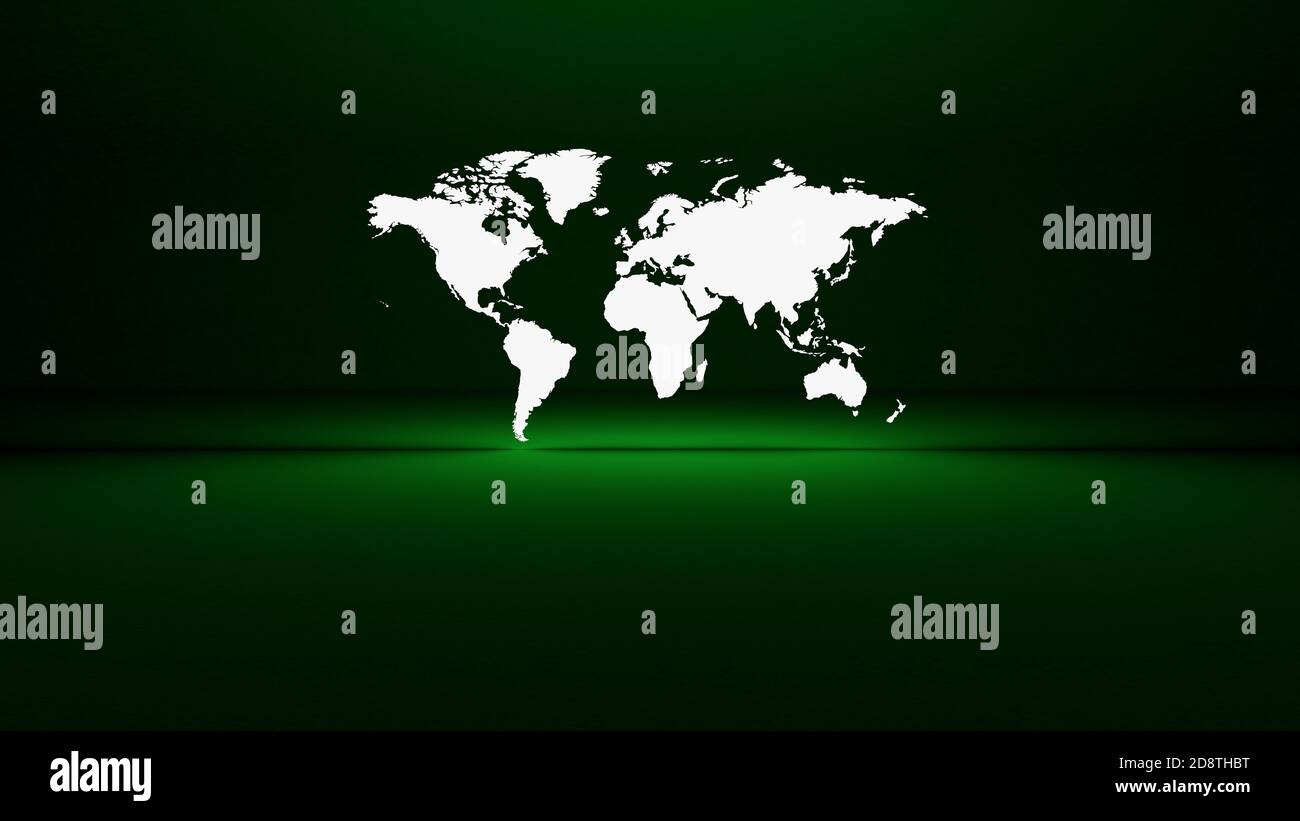 Beleuchtete Weltkarte in blauer Umgebung Stockfoto