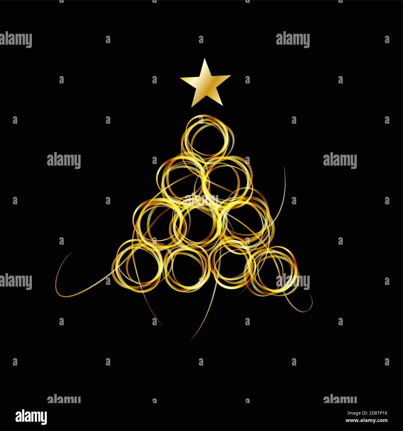 Vector Abstract Golden Christmas Tree mit Streamer hell auf schwarz Hintergrund Stock Vektor