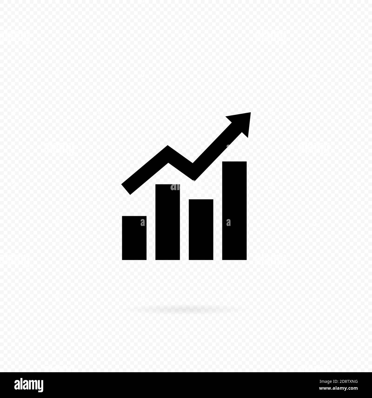 Wachsende Balken Grafik mit Pfeil nach oben. Symbol für wachsendes Diagramm in Schwarz. Balkendiagramm. Infografik. Vektor auf isoliertem transparenten Hintergrund. EPS 10. Stock Vektor