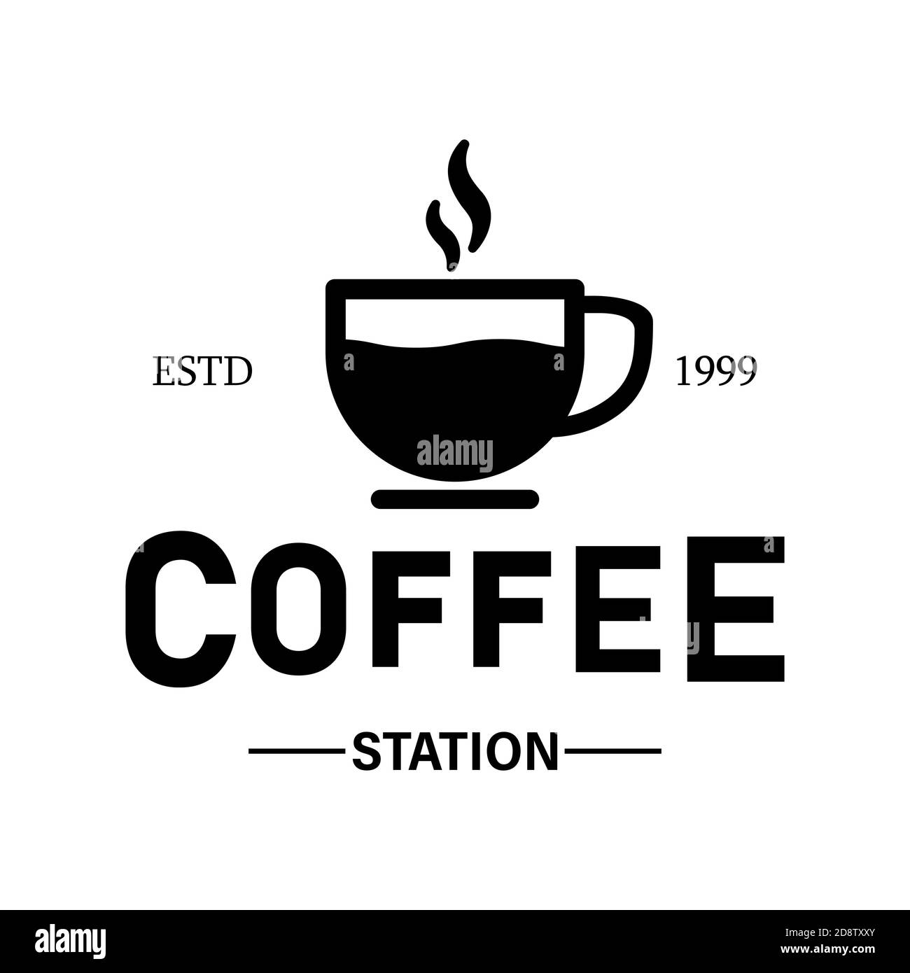 Logo der Kaffeestation. Tasse Kaffee. Café. Vektor auf isoliertem weißem Hintergrund. EPS 10 Stock Vektor