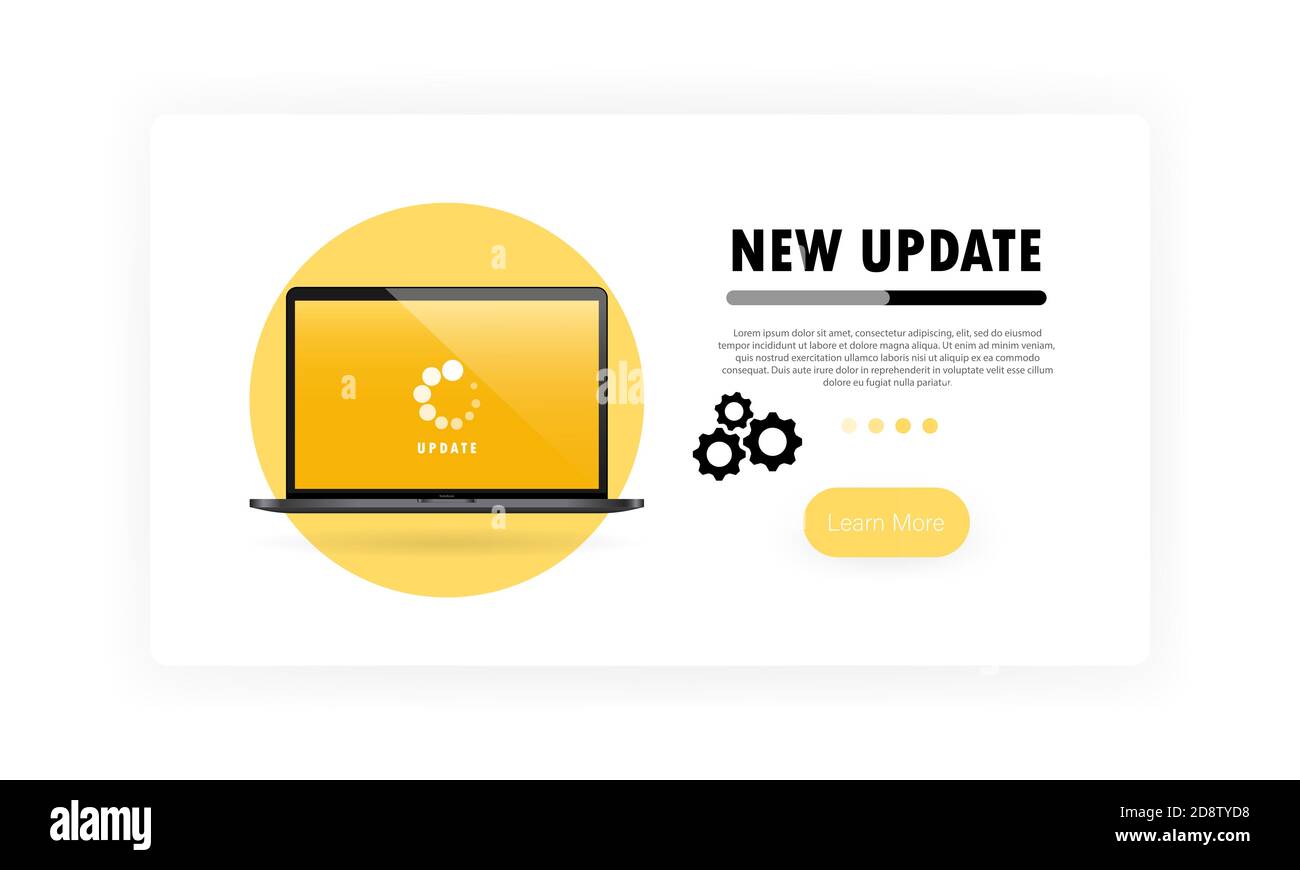 Neues Update für Notebook. Installationsvorgang im Bildschirm Monitor. Vektor auf isoliertem weißem Hintergrund. EPS 10 Stock Vektor