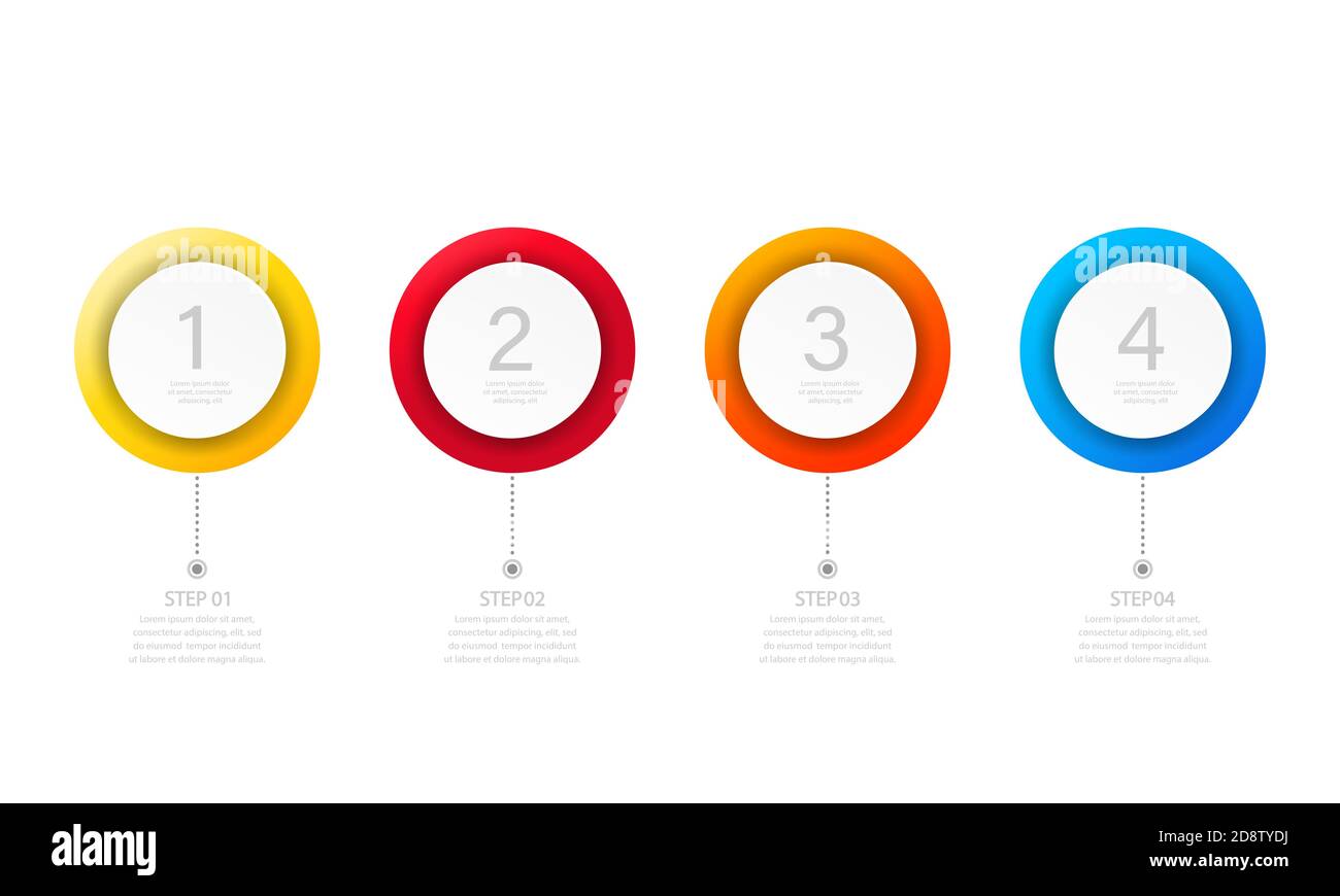 Infografik-Banner. 1, 2, 3 und 4 Schritte. Geschäftskonzept. Vektor auf isoliertem weißem Hintergrund. EPS 10 Stock Vektor