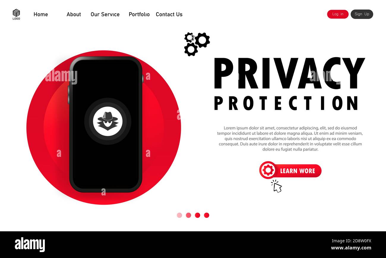 Banner zum Schutz der Privatsphäre von Smartphones. System sicher. Vertrauliche personenbezogene Daten. Vektor auf isoliertem weißem Hintergrund. EPS 10 Stock Vektor