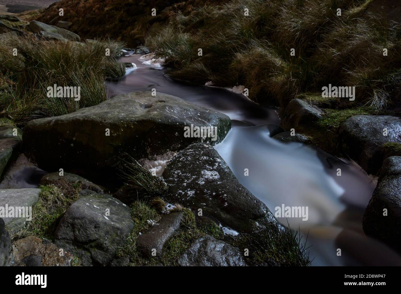 Upper Burbage North bei Mondschein, Peak District National Park, Derbyshire, Großbritannien Stockfoto