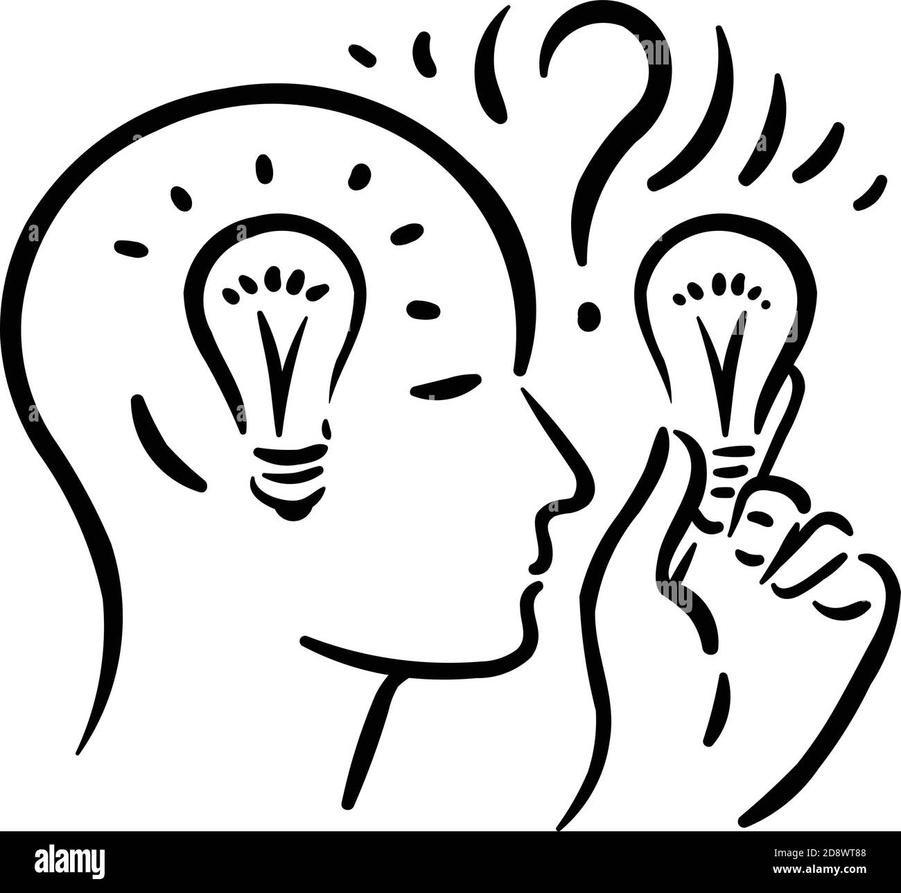 Lampe im Kopf, kreative Idee, auf der Suche nach Lösung, um das Problem zu lösen Stock Vektor