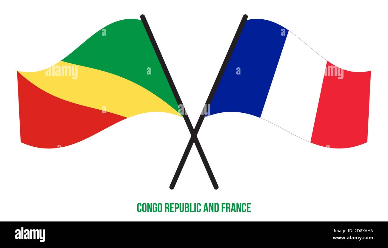 Kongo Republik und Frankreich Flaggen gekreuzt und winken Flat Style. Offizieller Anteil. Richtige Farben. Stock Vektor
