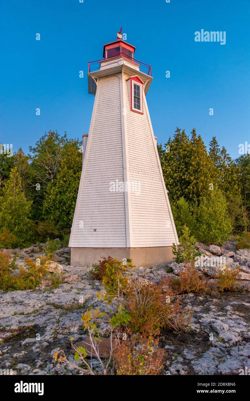 Big Tub Lighthouse Tobermory Bruce Halbinsel Kanada Stockfoto