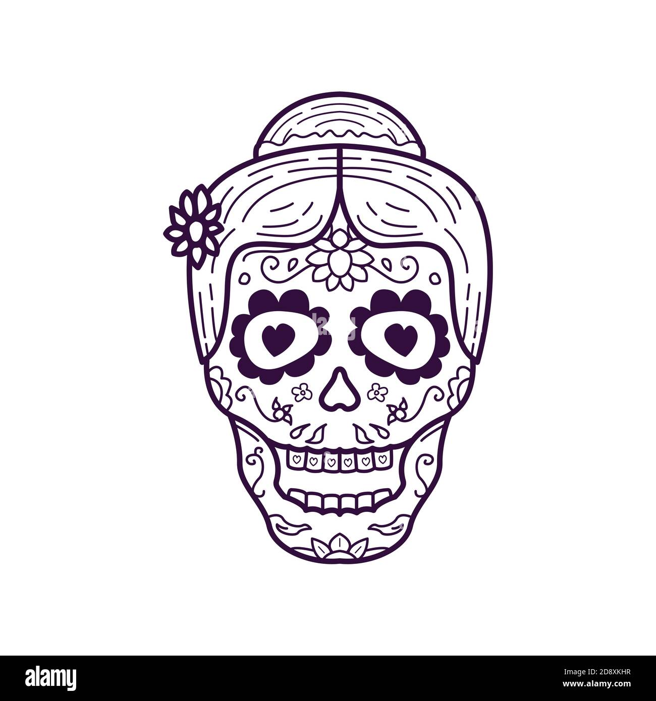 Frau Kopf Schädel Vektor-Illustration. Dia De Los Muertos Stock Vektor