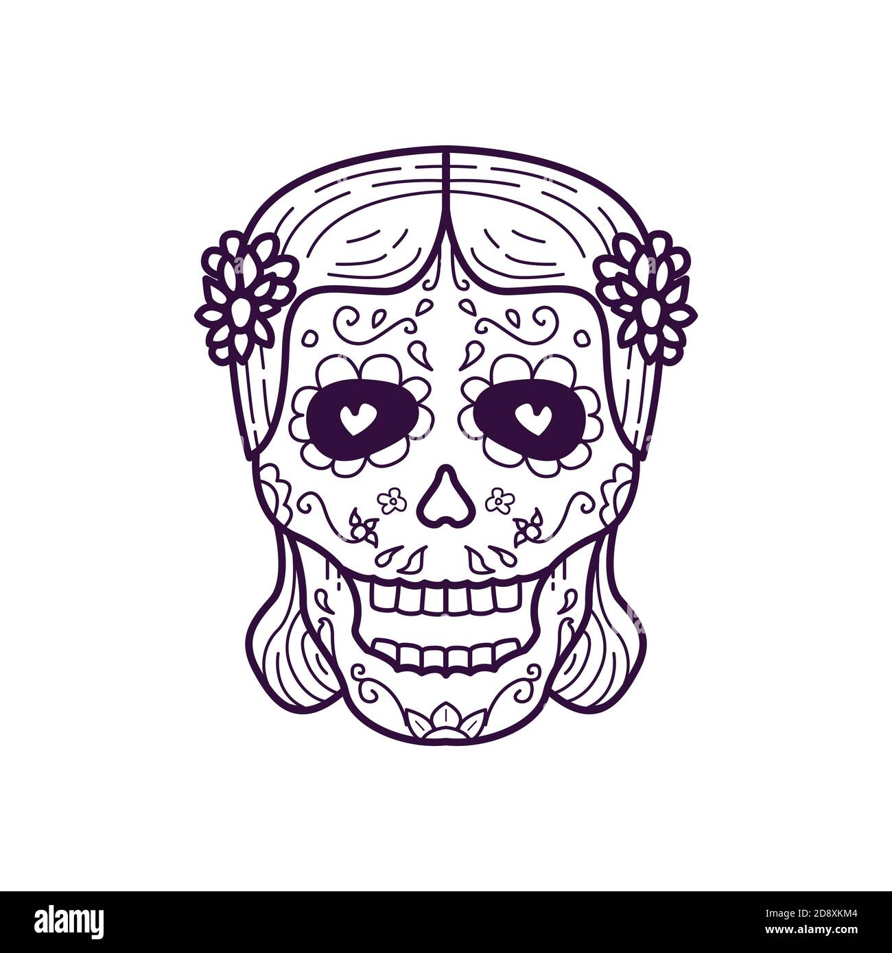 Frau Kopf Schädel Vektor-Illustration. Dia De Los Muertos Stock Vektor