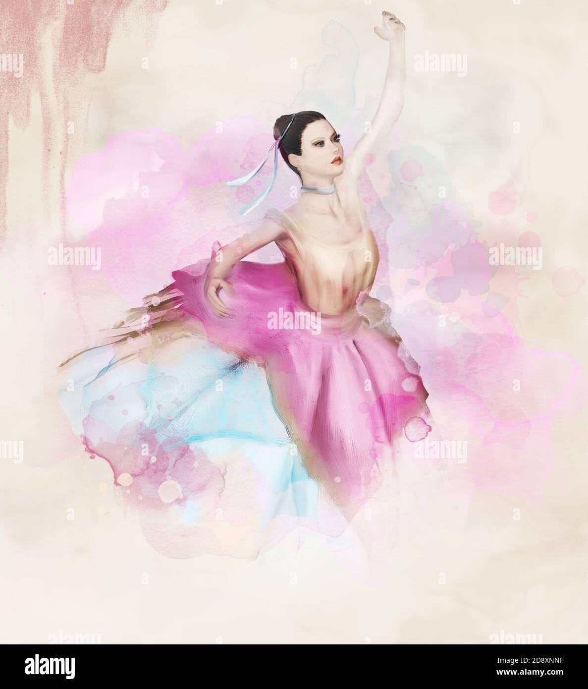 Illustration einer Ballerina in klassischer Ballettpose Stockfoto