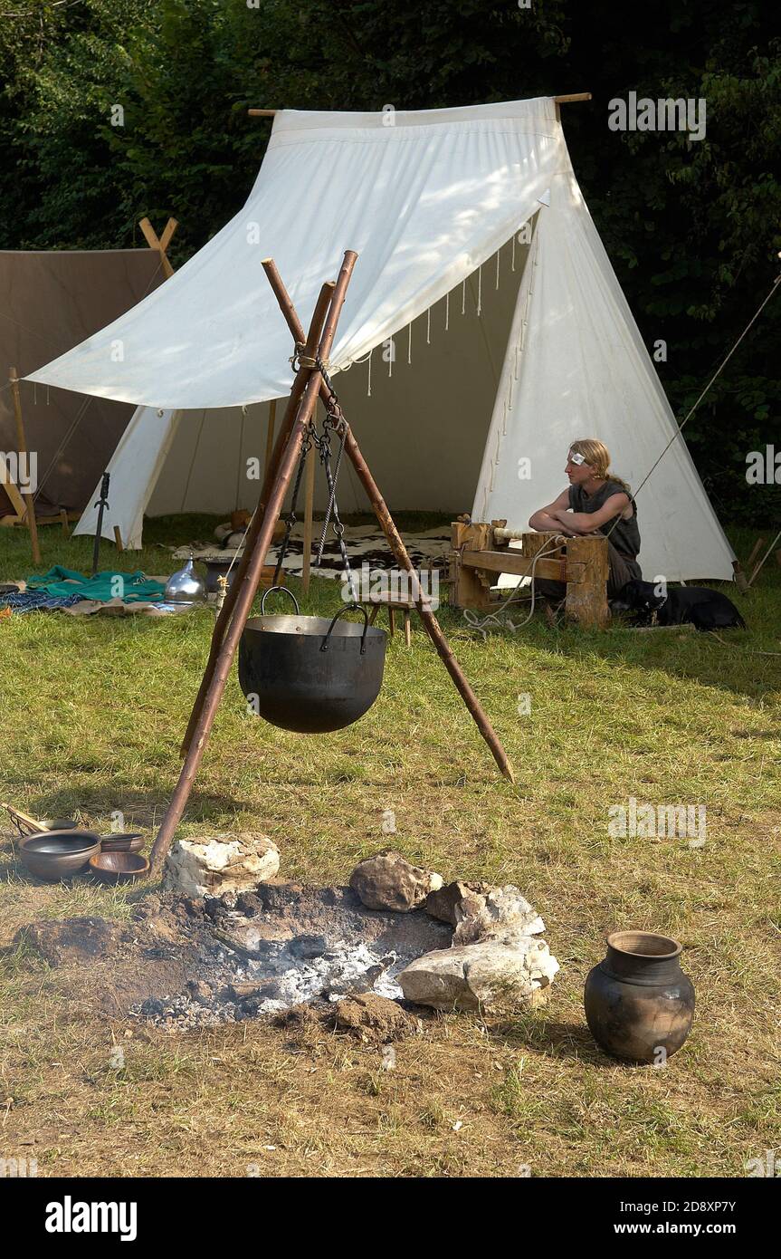 OME (BS),ITALIEN,JULI 13, Feier des Keltentages,Darstellung in Kostümen des alten Keltenlagers Juli 13,2008 in OME (Bs),Italien Stockfoto