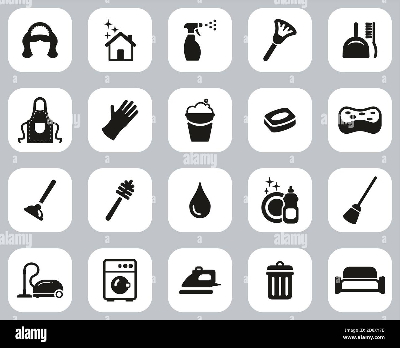 Maid Oder Housekeeper Icons Schwarz & Weiß Flat Design Set Groß Stock Vektor