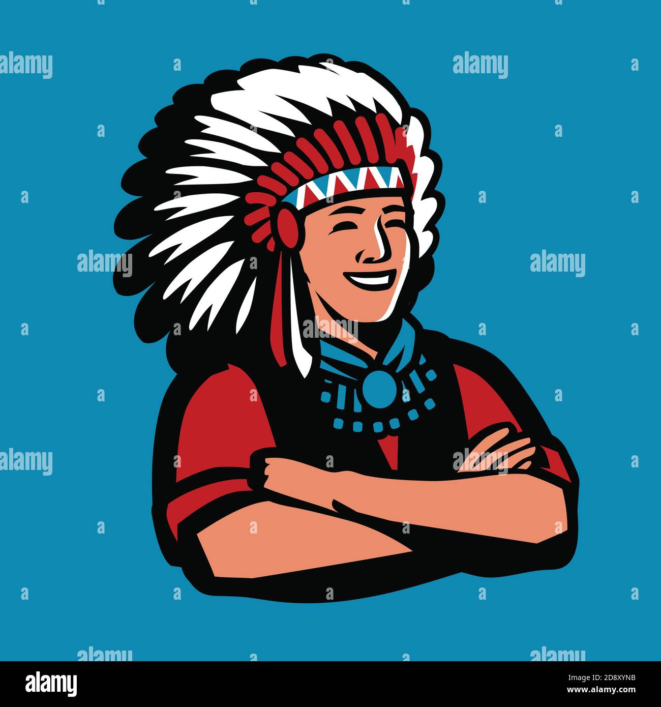 American Indian Chief Symbol. Krieger Maskottchen Cartoon Vektor Illustration Stock Vektor