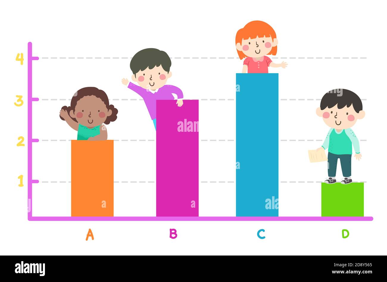 Illustration von Kindern auf einem bunten Balkendiagramm oder Diagramm Mehr Dazu Stockfoto