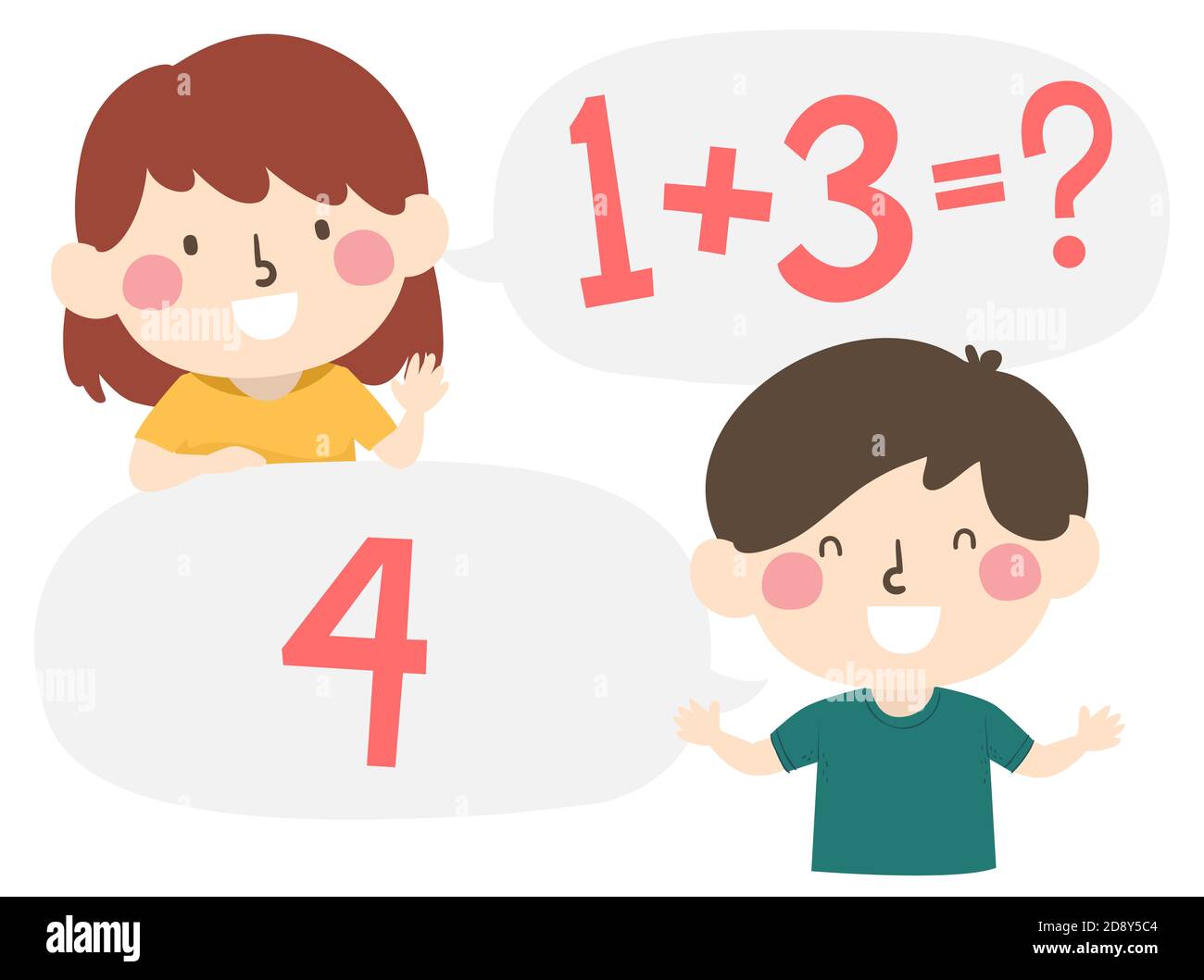 Illustration der Kinder sprechen Mathematik Übung mit einem Mädchen fragen Die Frage und der Junge, der sie beantwortet Stockfoto