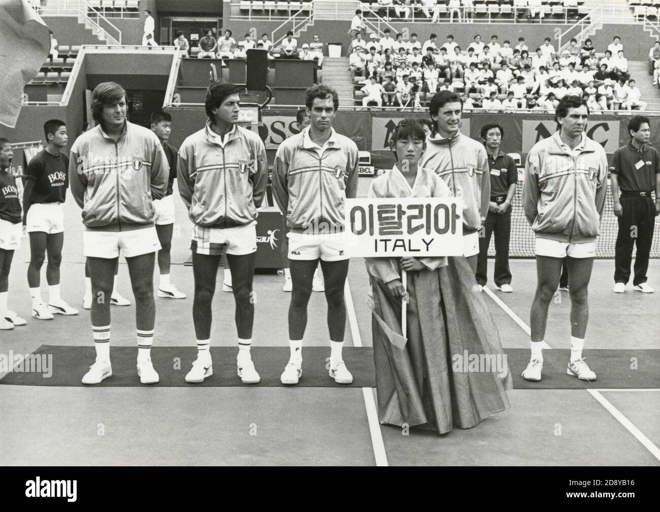 Das italienische Tennistenteam beim Davis Cup Playoff, Seul, Korea 1987 Stockfoto