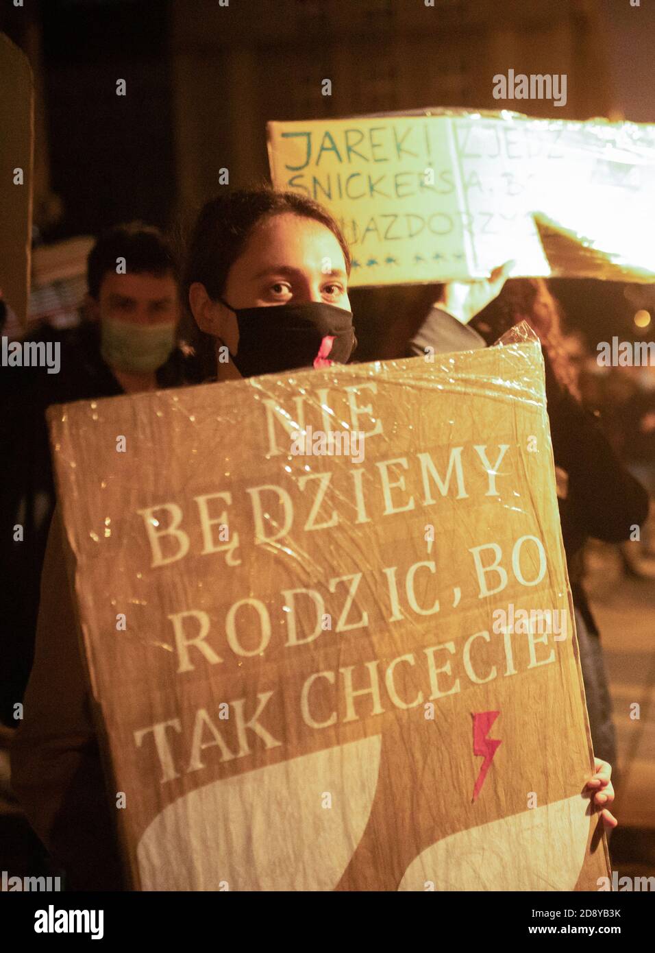 Poznan / Polen - 11.01.2020: Demonstration gegen totales Abtreibungsverbot, Frauen protestieren gegen Einschränkungen der Frauenrechte. Stockfoto