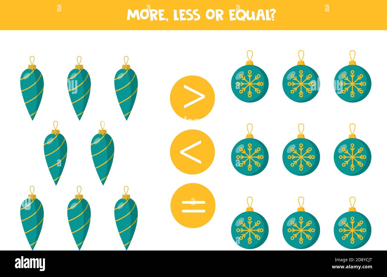 Mehr, weniger, gleich Weihnachtskugeln. Mathe Spiel für Kinder  Stock-Vektorgrafik - Alamy