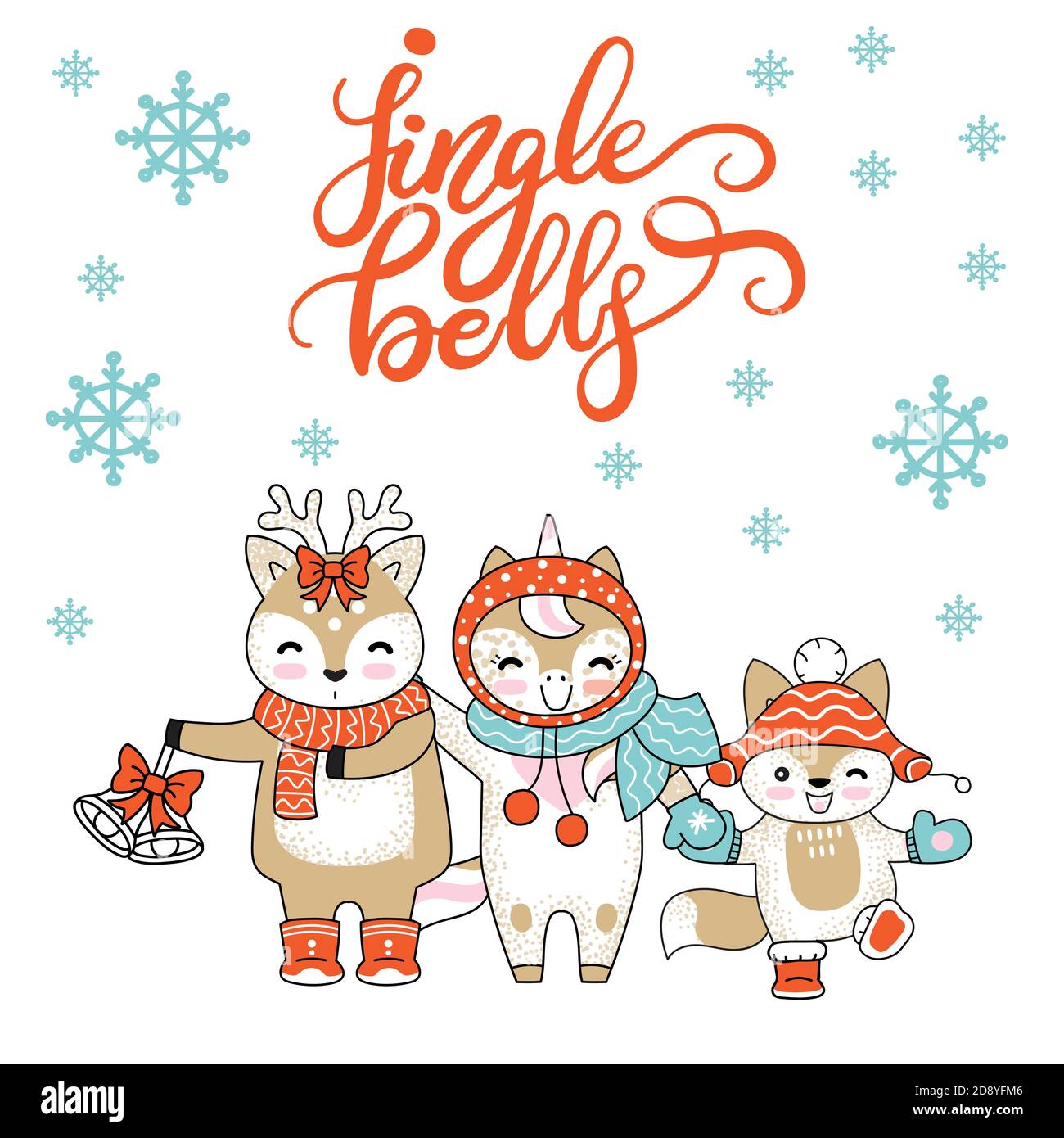 Weihnachtskarte Glückwünsche mit niedlichen Zeichen Tiere Stock Vektor