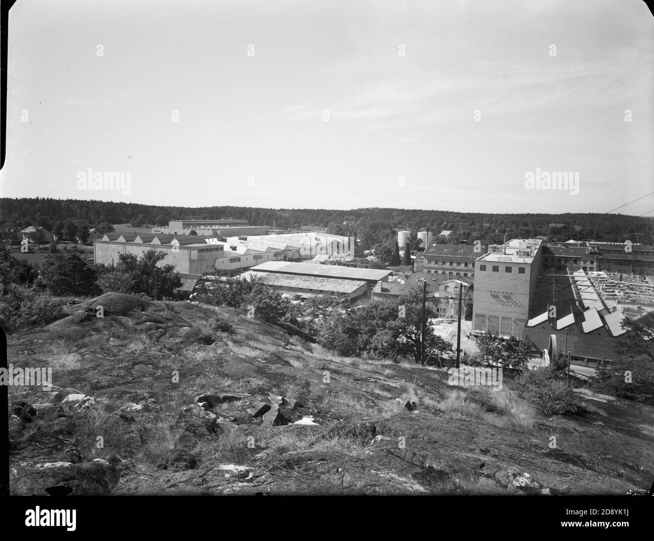 Historische und alte Bilder von Gustavsberg, Stockholm, Schweden. Weltweit bekannt für sein Porzellan. Eine Vogelperspektive. Stockfoto