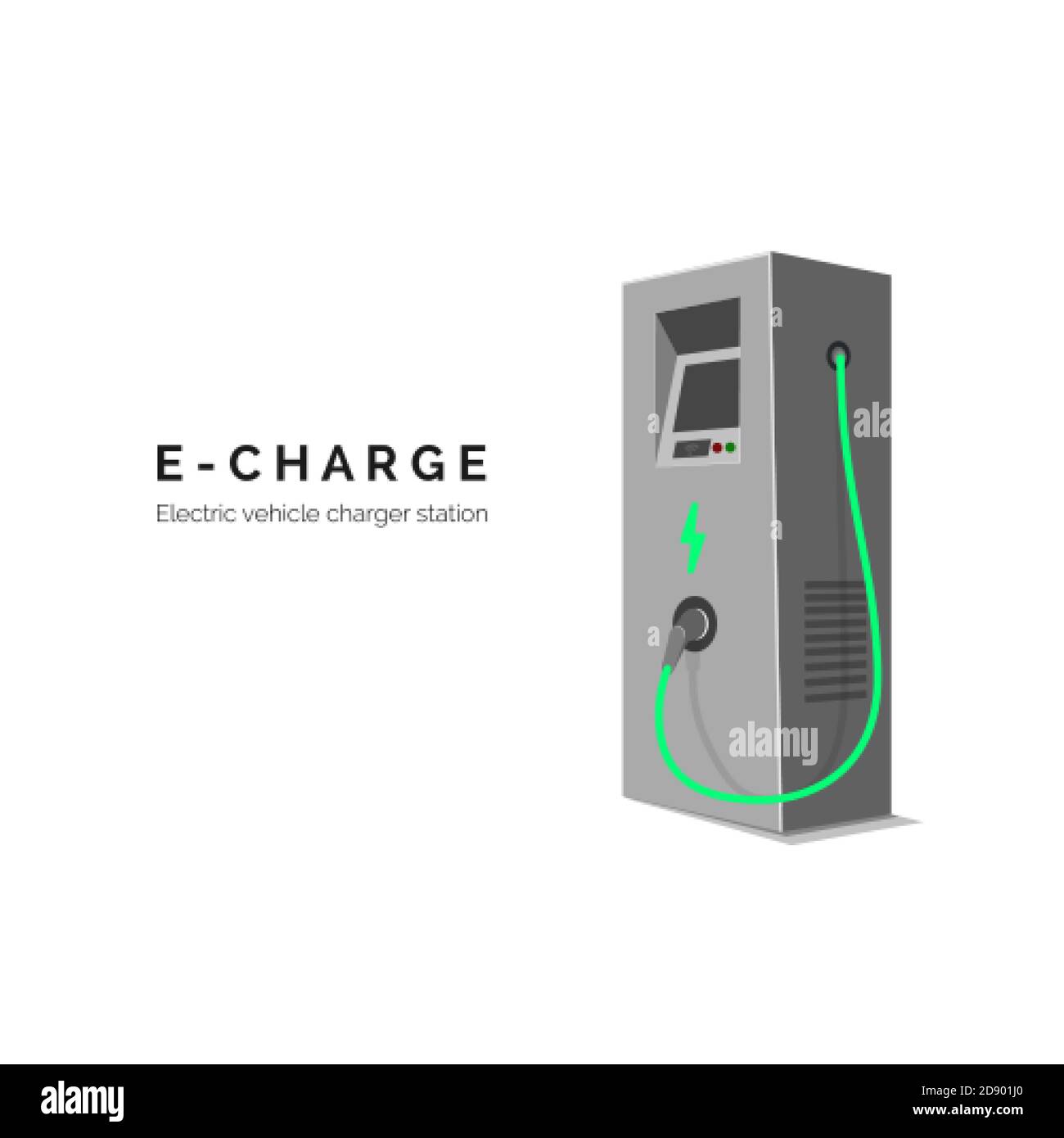 Ladestation für Elektroauto. E-Charge. Grüne Energie oder Öko-Konzept. Vektorgrafik isoliert auf weißem Hintergrund Stock Vektor