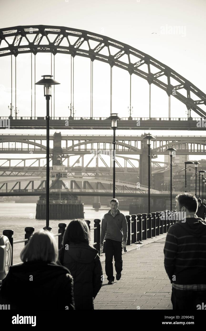 Blick auf einige der sieben Brücken über den Fluss Tyne in Newcastle upon Tyne, Nordostengland. Stockfoto