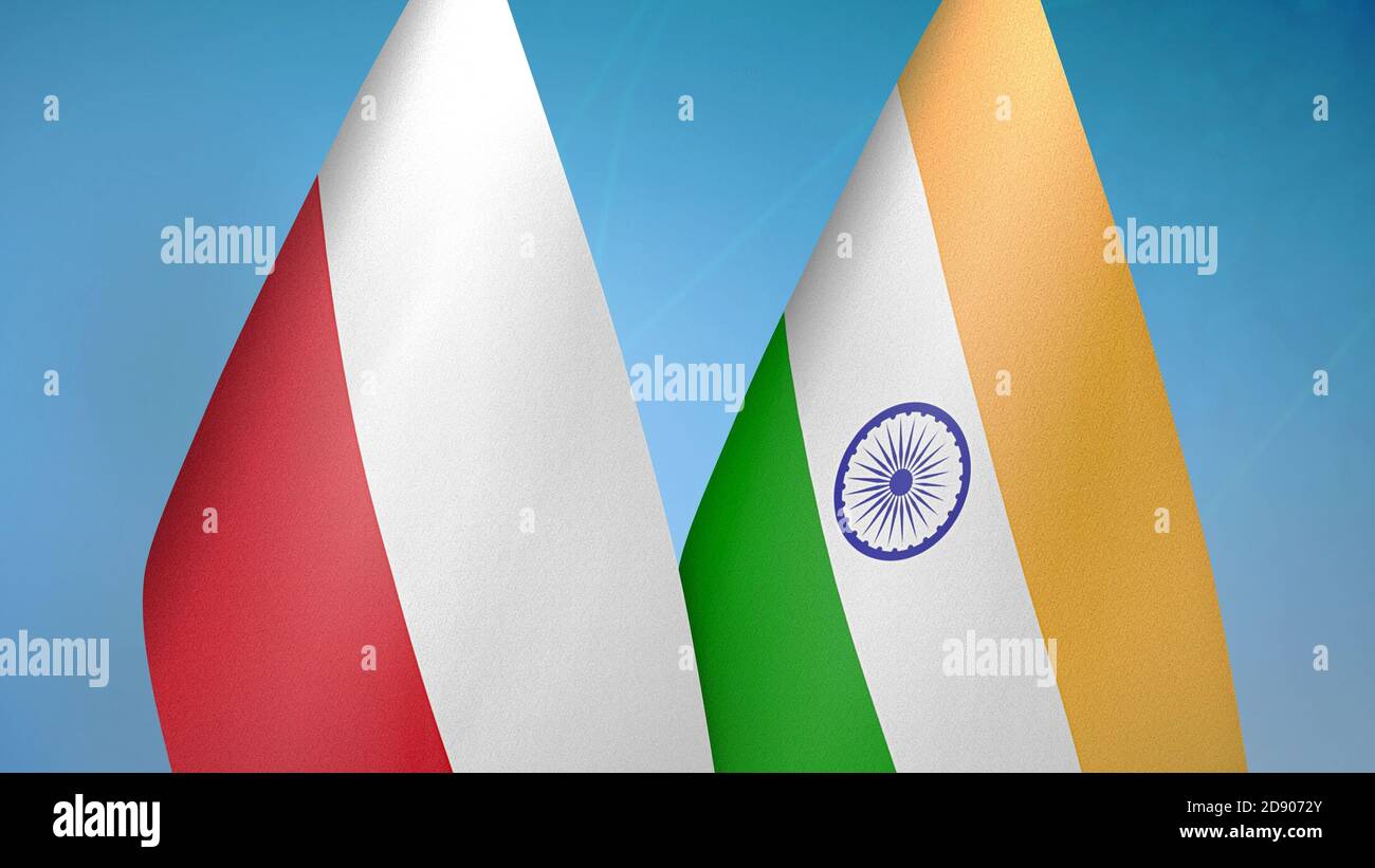 Polen und Indien zwei Flaggen Stockfoto