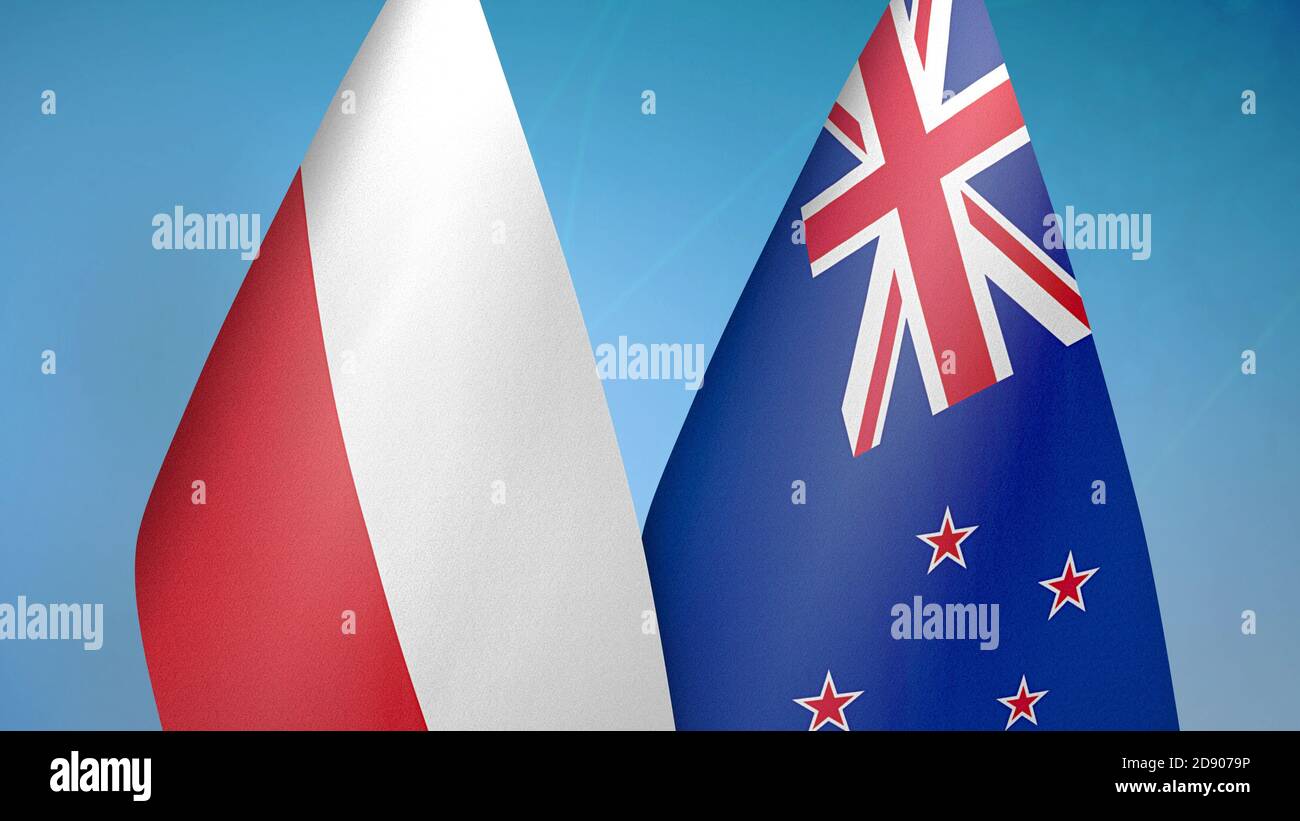Polen und Neuseeland zwei Flaggen Stockfoto
