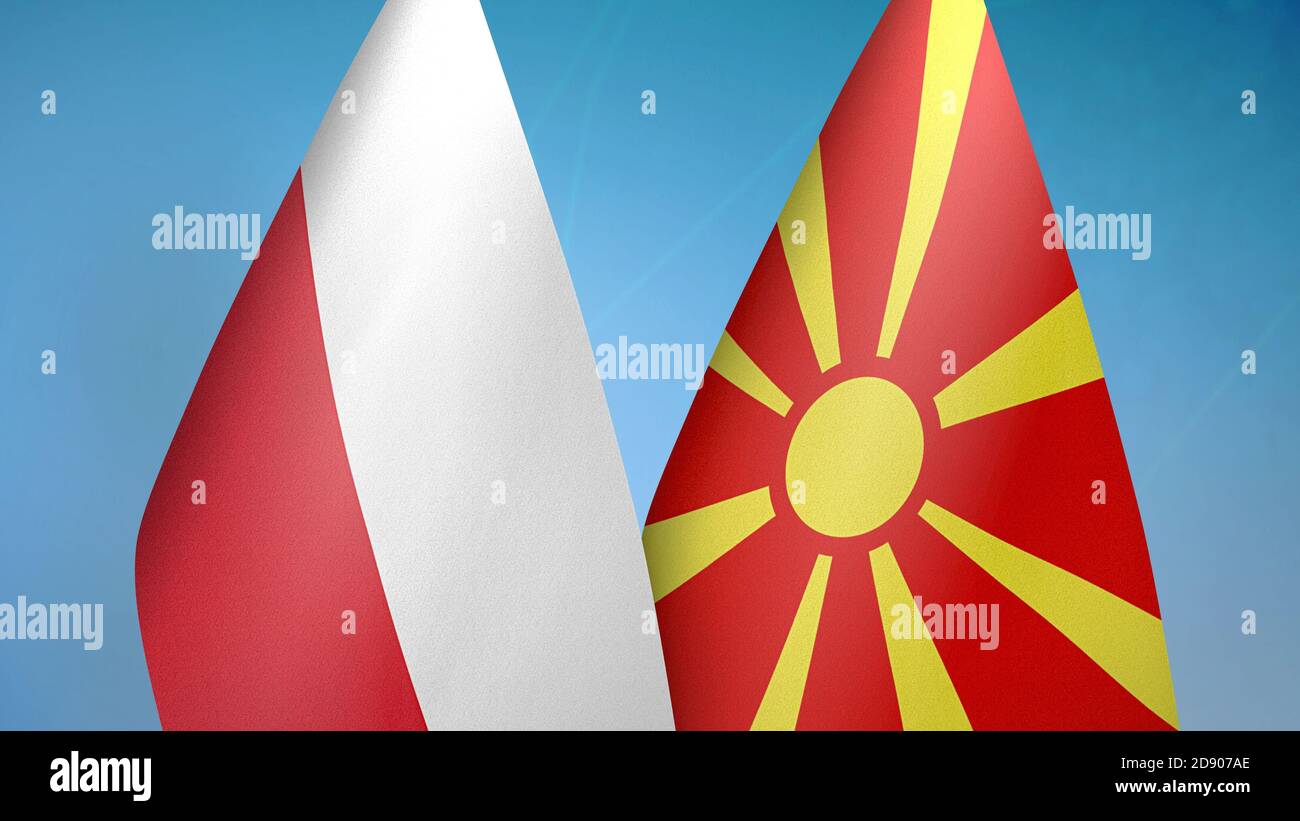 Polen und Nord-Mazedonien zwei Flaggen Stockfoto
