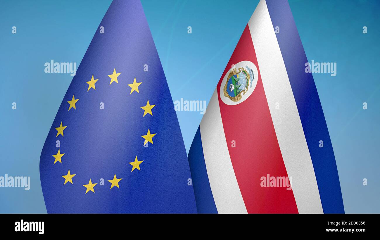 Europäische Union und Costa Rica zwei Flaggen Stockfoto