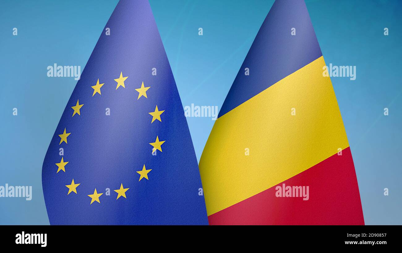 Europäische Union und Tschad zwei Flaggen Stockfoto