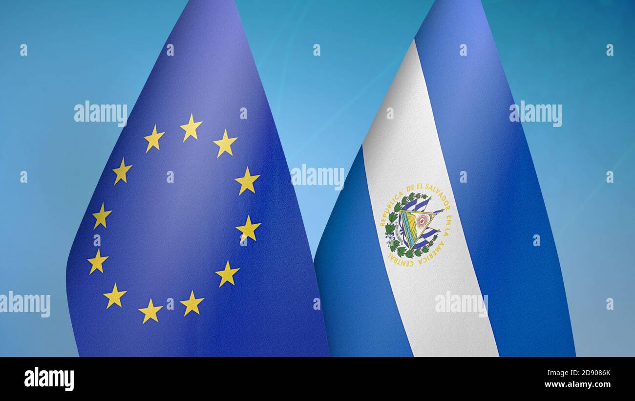 Europäische Union und El Salvador zwei Flaggen Stockfoto