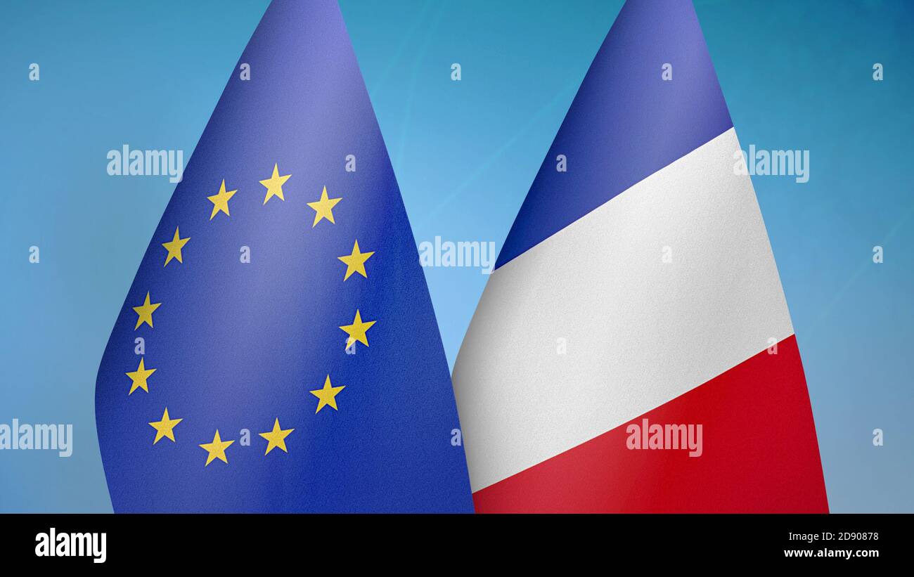 Europäische Union und Frankreich zwei Flaggen Stockfoto