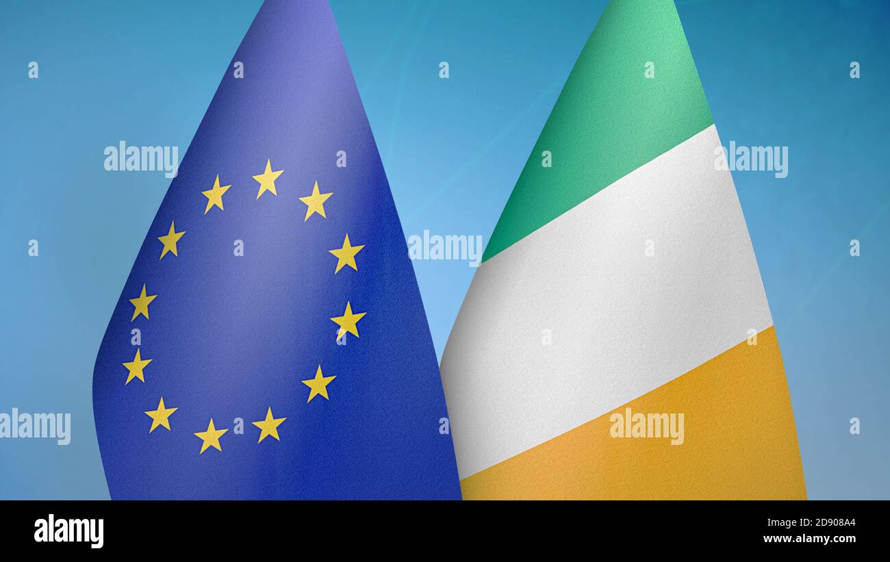 Europäische Union und Irland zwei Flaggen Stockfoto