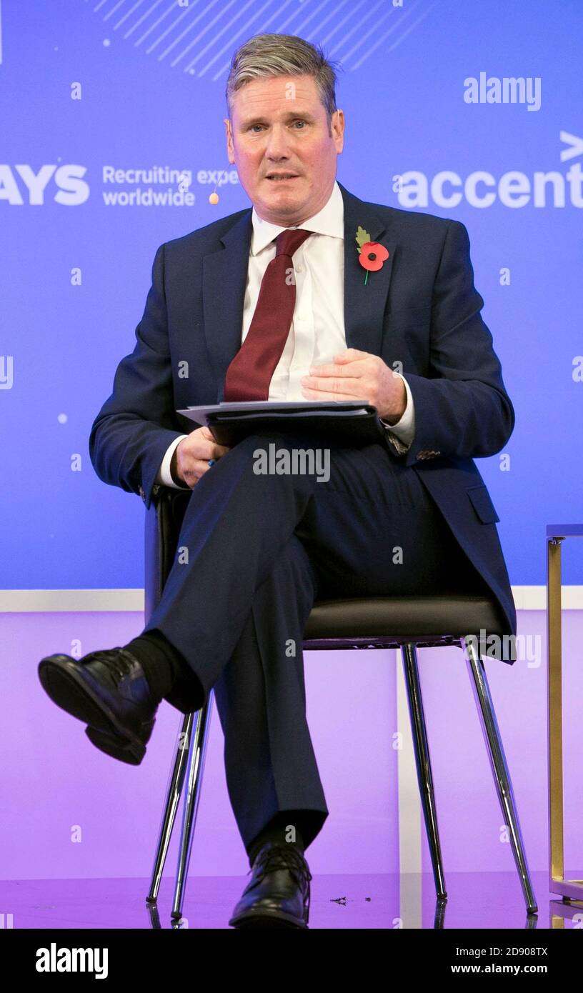 Der Parteivorsitzende der Labour Party, Sir Keir Starmer, sprach während der jährlichen CBI-Konferenz im ITN-Hauptquartier in Zentral-London. Stockfoto