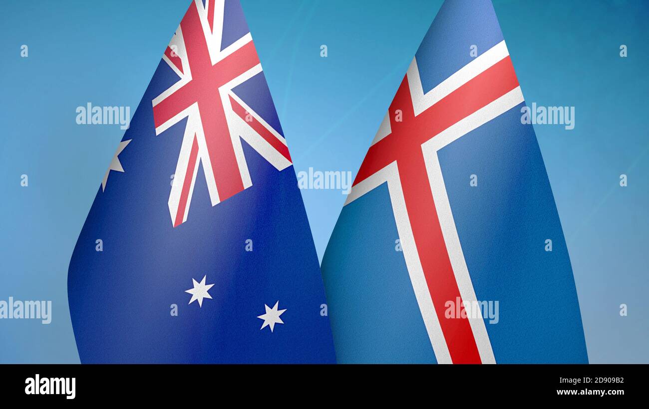 Australien und Island zwei Flaggen Stockfoto