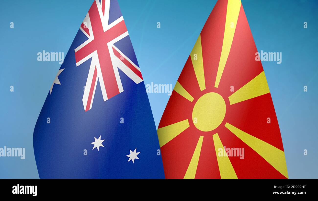 Australien und Nord-Mazedonien zwei Flaggen Stockfoto