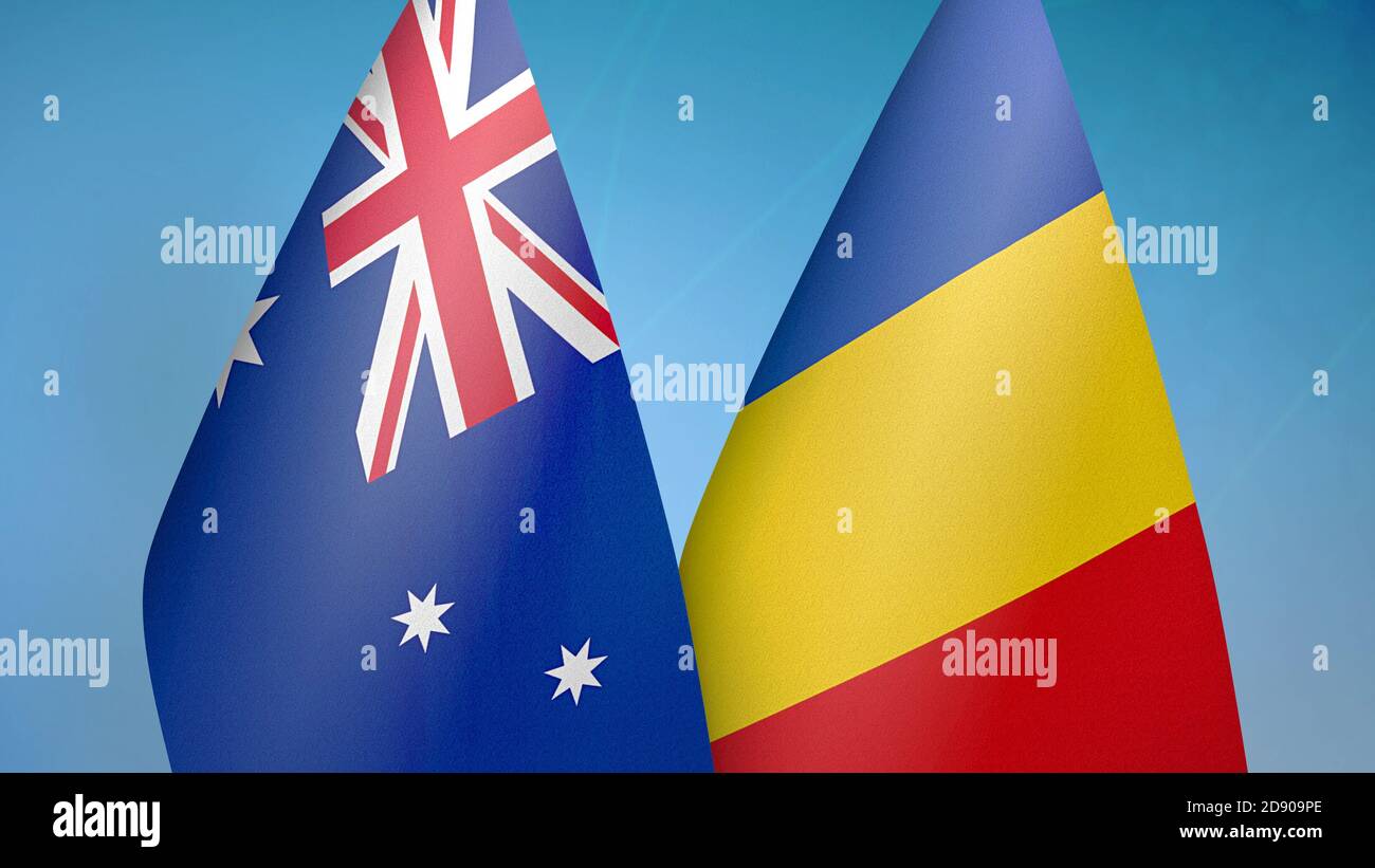 Australien und Rumänien zwei Flaggen Stockfoto