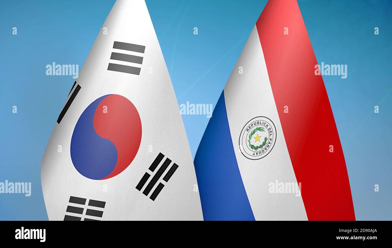 Südkorea und Paraguay zwei Flaggen Stockfoto