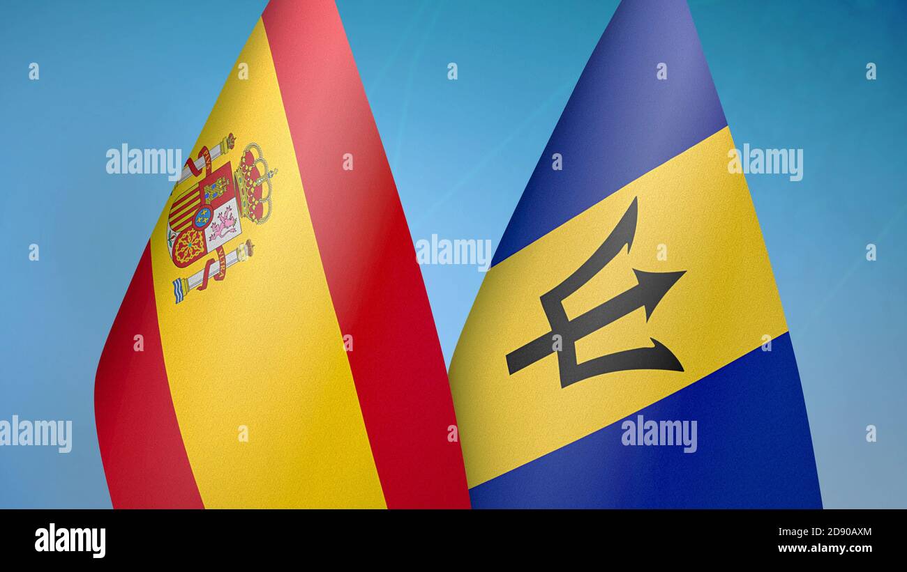 Spanien und Barbados zwei Flaggen Stockfoto