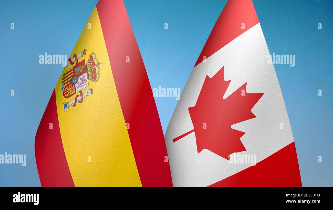 Spanien und Kanada zwei Flaggen Stockfoto