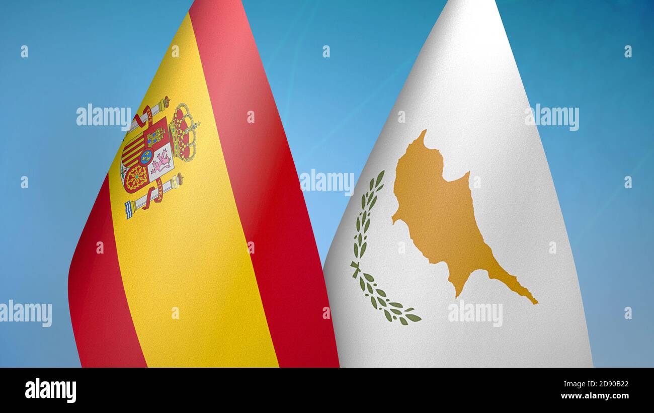 Spanien und Zypern zwei Flaggen Stockfoto