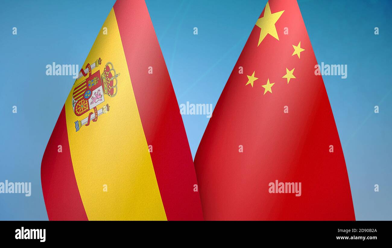 Spanien und China zwei Flaggen Stockfoto