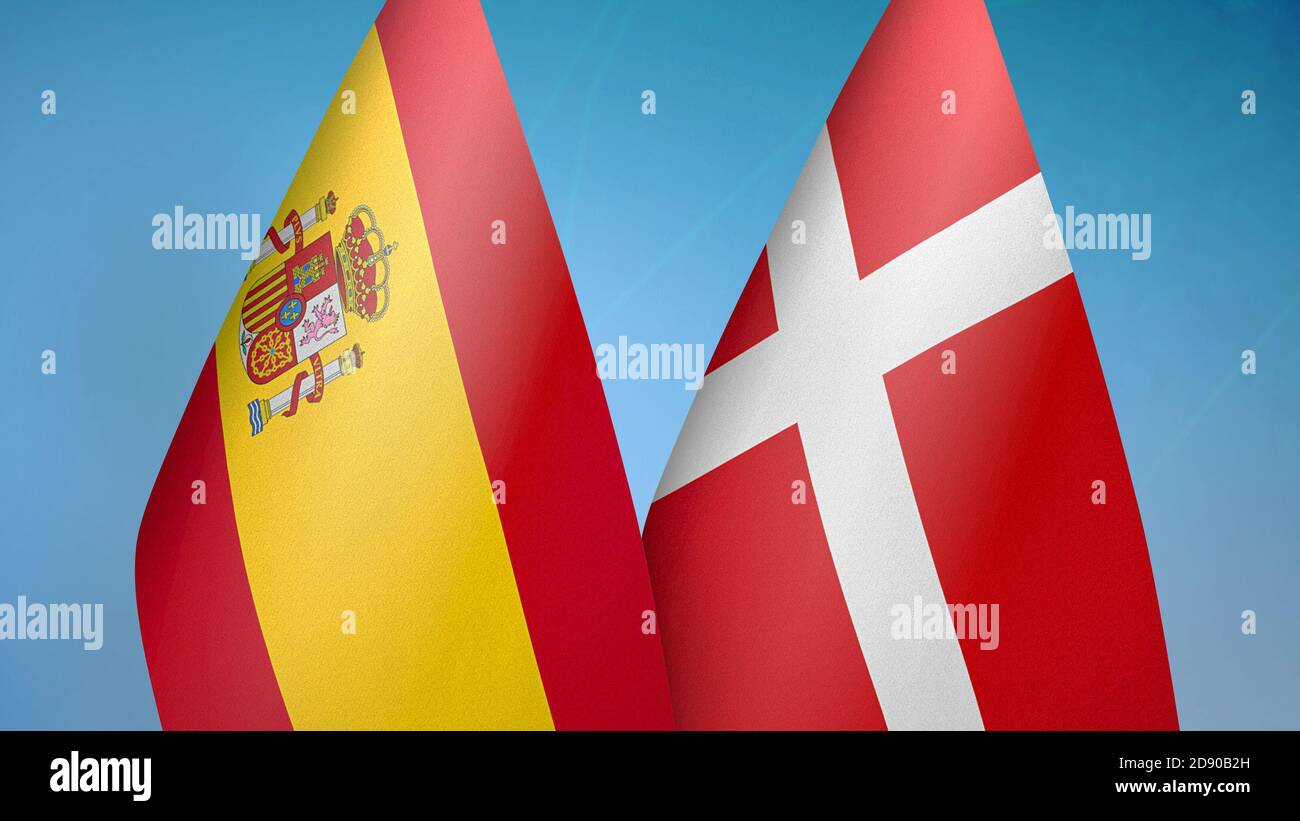 Spanien und Dänemark zwei Flaggen Stockfoto
