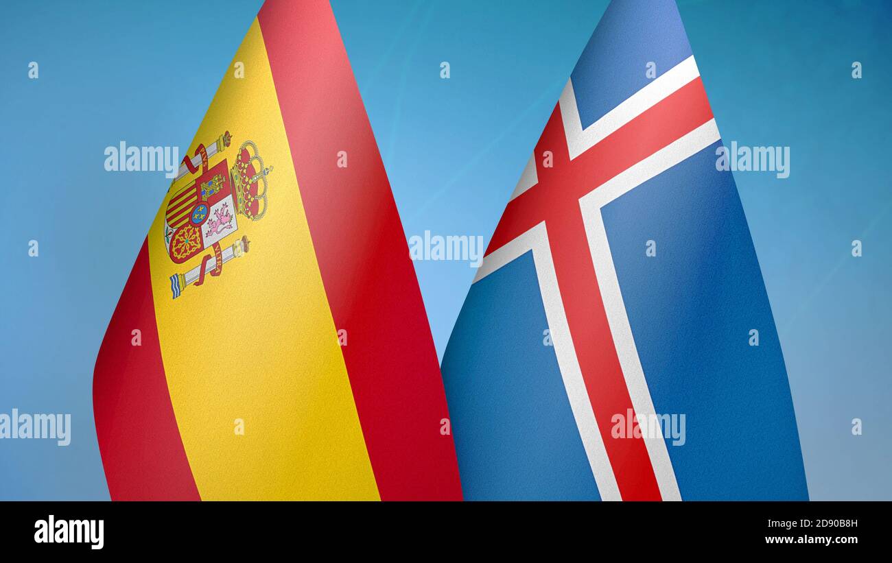 Spanien und Island zwei Flaggen Stockfoto