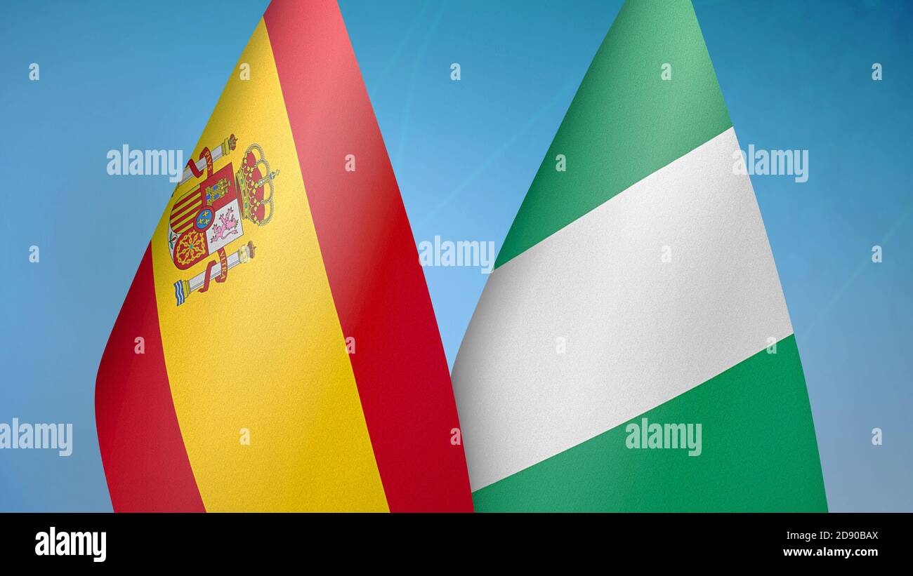 Spanien und Nigeria zwei Flaggen Stockfoto